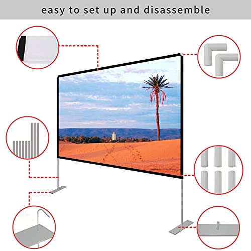 SKERELL Projector Screen with Stand 120 inch Portable Projection Screen 16:9 4K HD Rear Front Projections Movies Screen with Carry Bag for Indoor Outdoor Home Theater Backyard Cinema Travel - size: 120 inch