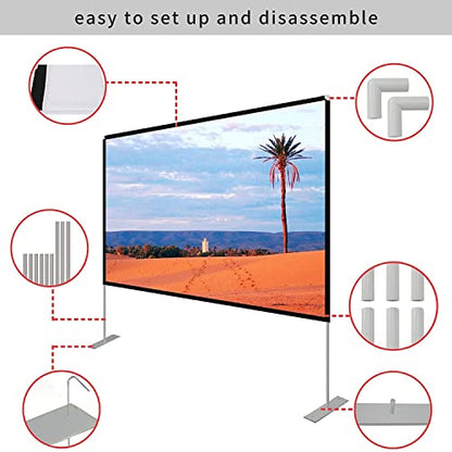 SKERELL Projector Screen with Stand 120 inch Portable Projection Screen 16:9 4K HD Rear Front Projections Movies Screen with Carry Bag for Indoor Outdoor Home Theater Backyard Cinema Travel - size: 120 inch