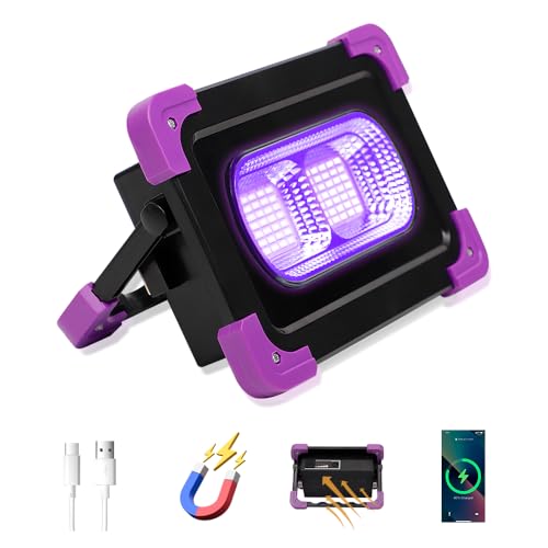 Solar Rechargeable LED Black Lights, Battery Operated Powered Blacklight, Cordless 395nm Flood Light, Neon Glow in The Dark Party, Catfishing Body Paint, Indoor Decor Halloween Decoration