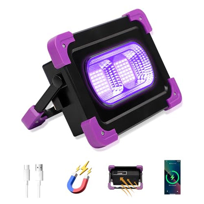Solar Rechargeable LED Black Lights, Battery Operated Powered Blacklight, Cordless 395nm Flood Light, Neon Glow in The Dark Party, Catfishing Body Paint, Indoor Decor Halloween Decoration
