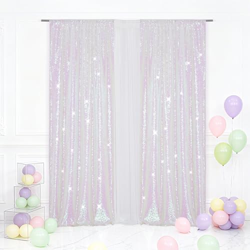 Eternal Beauty White Iridescent 3mm Sequin Backdrop 2x8 Ft 2 Pack Wedding | Dense Sparkle Fabric With Breathable Mesh Backing And Rod Pocket For Bridal Shower Parties And Photo Booth Events - color: Iridescent, size: 2Ftx8Ft
