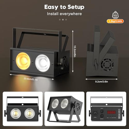 Stage Lights, 120W COB Spotlights LED Par Can Blinder Lights, 2 in 1 Cool White & Warm White DMX512 Sound Activated Audience Uplights for Events Party Wedding Theater Church Concert Dance 1Pc