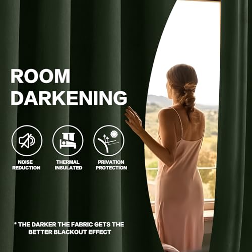 Olive Green Blackout Velvet Curtains 84 Inches for Bedroom Drapes Back Tab | Soundproof, Thermal Insulated, Super Soft Luxury Velvet, Living Room, Room Darkening, Rod Pocket, 52W x 84L, 2 Panels - color: Olive Green, size: 52"W x 84"L (Pack of 2)