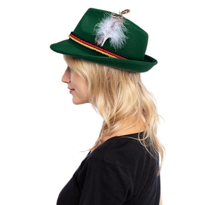 Spooktacular Creations Oktoberfest Hats, 2 PCS German Oktoberfest Costume Accessories Set, Green Gray Felt Fedora Retro Hats for Adults Bavarian Alpine Halloween Dress Up, RolePlay Party - color: Green+gray