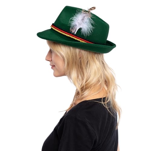 Spooktacular Creations Oktoberfest Hats, 2 PCS German Oktoberfest Costume Accessories Set, Green Brown Felt Fedora Retro Hats for Adults Bavarian Alpine Halloween Dress Up, RolePlay Party - color: Green+brown