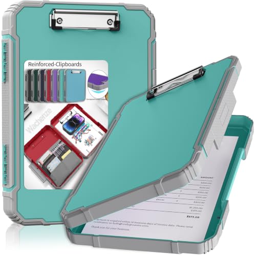 Clipboard, Clipboard with Storage, Heavy Duty Clip Boards 8.5x11, Protective Over Molded Edge, Plastic Clipboards, Contractor Folder with Internal Pen Pouch for Driver (Light Green) - color: Light Green