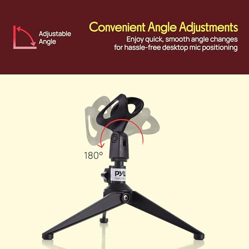 Pyle Desktop Microphone Stand - Heavy Duty Die-Cast Metal Tripod - Adjustable height 4.7” to 8.7” H, Heavy Duty Clutch Supports up to 5 Lbs. - Ideal for Podcasts, Desktop Recording, Office - PMKSDT25