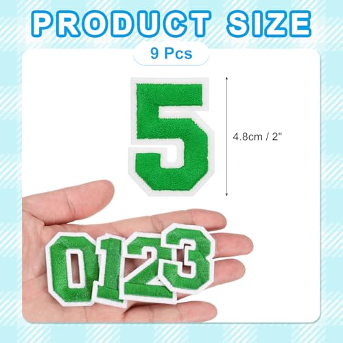 MECCANIXITY Iron on Number Patches 2" Number 5 Iron on Embroidered Patch Sew on Letter Stickers Applique for Repairing Clothing Jeans Shoes Hats DIY(Green, Pack of 9) - style: Number 5