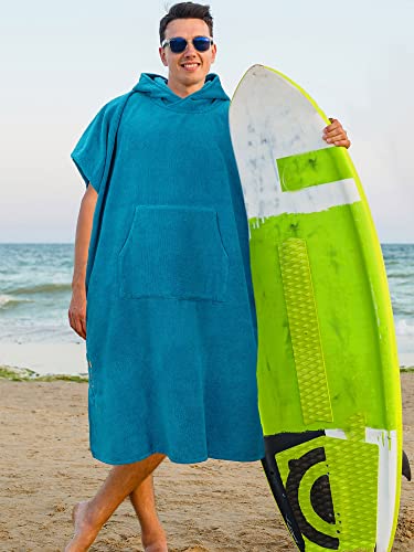 SUN CUBE Surf Poncho Changing Robe with Hood, Wetsuit Changing Hooded Towel | Thick Quick Dry Microfiber, Wetsuit Changing Towel, Surfing Beach Swim Outdoor Sports Cover Up, Adult Wearable Poncho - color: Sea Blue