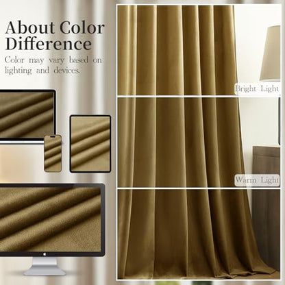 Gold Velvet Blackout Curtains 90 Inch for Bedroom Back Tab Drapes Luxury | Black Out, Soundproof, Super Soft Luxury Velvet, Dining Living Room, Room Darkening, Gold Brown, W52xL90, 2 Panels - color: Goldbrown, size: 52"W x 90"L (Pack of 2)