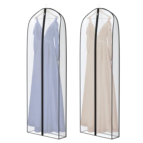Zilink Dress Bags for Gowns Long Wedding Dress Storage Bags 72 in, 2 Pack - size: 72"-2pcs-Clear-7" Gussted