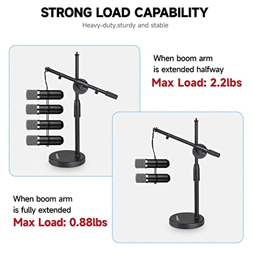 Microphone Stand Desk Adjustable Desktop Microphone Stand with Boom Arm Upgraded 3 in 1 Table Phone/Mic Stand with Microphone Clip,Cell Phone Clip,3/8" to 5/8" Adapter for Universail Mic | Upgraded 3-in-1 table phone/mic stand for calls and streaming. Inc