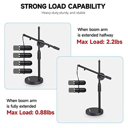 Microphone Stand Desk Adjustable Desktop Microphone Stand with Boom Arm Upgraded 3 in 1 Table Phone/Mic Stand with Microphone Clip,Cell Phone Clip,3/8" to 5/8" Adapter for Universail Mic | Upgraded 3-in-1 table phone/mic stand for calls and streaming. Inc