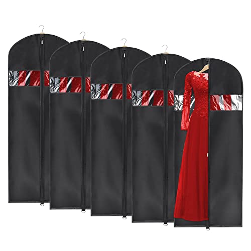 Univivi Garment Bag Suit Bag for Storage and Travel, 60 Inch, Set of 5 | Travel Bag with Zipper and Visible Transparent Window, Oxford Fabrics, Foldable Washable Suit Cover for Jacket, Suits, Coats - size: 24"X60"-5pcs - Oxford