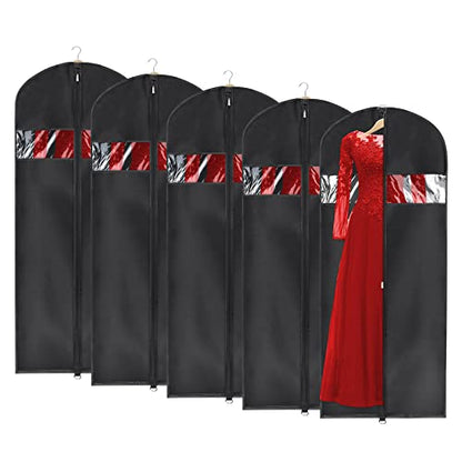 Univivi Garment Bag Suit Bag for Storage and Travel, 60 Inch, Set of 5 | Travel Bag with Zipper and Visible Transparent Window, Oxford Fabrics, Foldable Washable Suit Cover for Jacket, Suits, Coats - size: 24"X60"-5pcs - Oxford