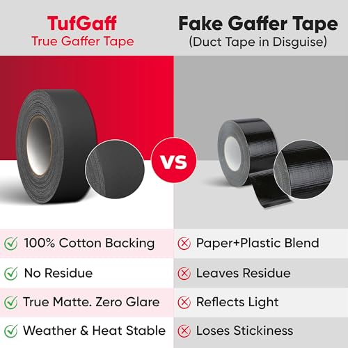 Professional Black Gaffers Tape, Heavy Duty, No Residue, Matte Non-Reflective, Residue-Free, Heavy Duty Gaffer, Water-Resistant, Strong Fabric Floor Tape (2 inch x 30 Yards) Black - size: 2 Inches by 30 Yards