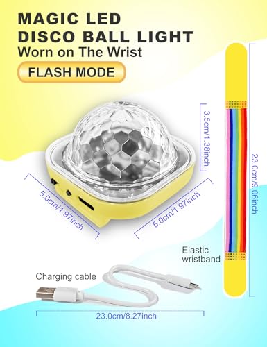 JICASTO Magic LED Disco Ball Light, Chargeable Portable Car Disco Ball Light Worn on The Wrist, Mini Sound Activated DJ Lights for Dance Parties, Bars & Karaoke - color: Yellow