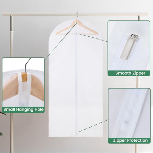 Carbrea 6 Pack Translucent Garment Bags for Hanging Clohes - 24" x 49" | Thick PEVA Materials, Smooth Zipper, with Zipper Protection, Breathable, Washable, Reusable, for Closet Storage, Travel Use - size: 49 inch