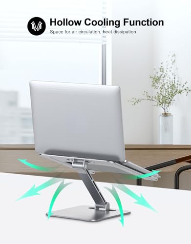 RIWUCT Aluminum Alloy Laptop Stand for Desk, Foldable Laptop Riser Holder | Height Adjustable, Ergonomic Portable Computer Stand for Laptop, Compatible with MacBook Pro Air/HP/Dell 10-16", Silver - color: Silver