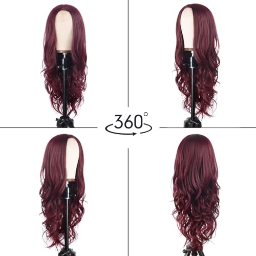 Aida ble Long Wine Red Wig for Women 26inch Burgundy Wavy Middle Part Wig | Natural Looking Synthetic Wig,Suitable for Daily Wear,Party,Halloween and Cosplay,Beginner-friendly,Lightweight and soft - color: wine red