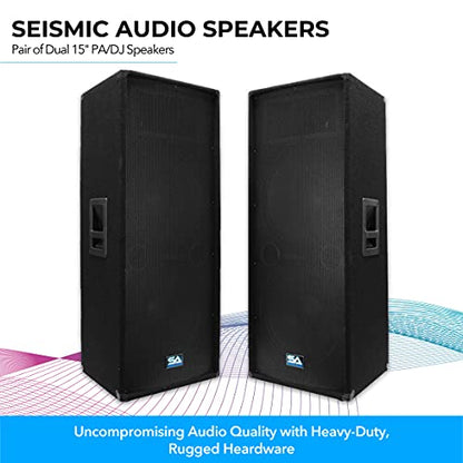 Seismic Audio Speakers Pair of Passive Dual 15 Inch PA/DJ Speakers - PRO Audio, 1400 Watts RMS