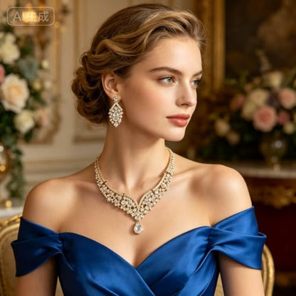 Tiaras Crowns for Women,Wedding Jewelry Set, Tiaras Necklace Earrings Crystal Bridal Wedding Jewelry Sets for Brides Bridesmaid Prom Costume Accessories - color: Gold whtie