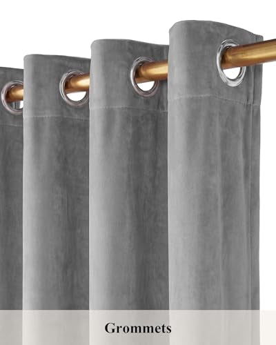 StangH Light Grey Velvet Energy Saving Privacy Drapes, W52 x L84, 2 Pcs | 300GSM Soft Velvet, Thermal Insulated, Noise Reducing, UV Blocking, Living Room, Bedroom Summer Heat & Winter Chill Insulated - color: Achromatic Series - Light Grey, size: 52"W x 8