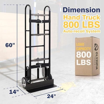 Olympia Tools 800LB Auto-Recoil Appliance Hand Truck - Moving Hand Truck with Easy-to-use Belt Tightener for Transport Large/Bulky Appliances Refrigerator Dolly - Heavy-Duty Furniture Dolly Trolley - size: 800 LB Auto-Recoil Appliance Hand Truck