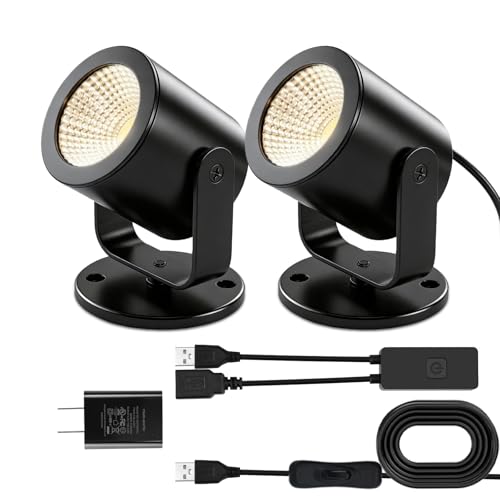 TAYSING LED Spotlight Indoor 5W USB Powered 360 Degree Rotating Mini Display Accent Light for Pictures Paintings Plants Shelves Cabinet Showcase, 2 Pack Soft White 3000K - color: Soft White