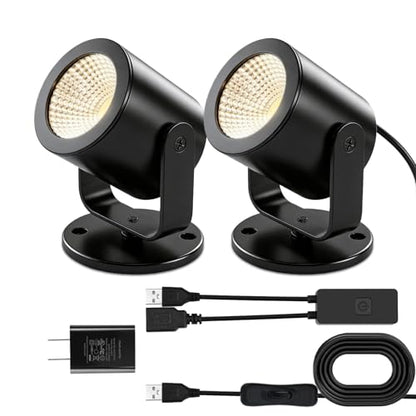 TAYSING LED Spotlight Indoor 5W USB Powered 360 Degree Rotating Mini Display Accent Light for Pictures Paintings Plants Shelves Cabinet Showcase, 2 Pack Soft White 3000K - color: Soft White