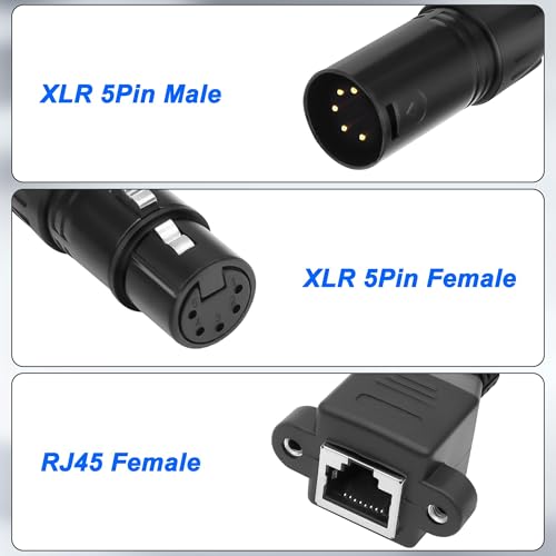 XMSJSIY XLR to RJ45 Adapter Cable DMX 5 Pin XLR Male &Female to RJ45 Female | Network Ethernet Connector Extension Cable Compatible with DMX-CON Controller Series, RGB Tube Light, Mixer - 30CM/11.8inch