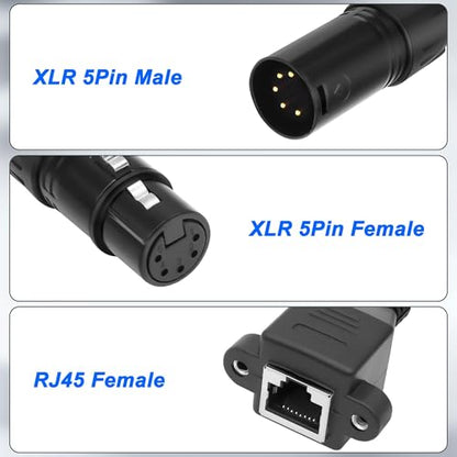 XMSJSIY XLR to RJ45 Adapter Cable DMX 5 Pin XLR Male &Female to RJ45 Female | Network Ethernet Connector Extension Cable Compatible with DMX-CON Controller Series, RGB Tube Light, Mixer - 30CM/11.8inch