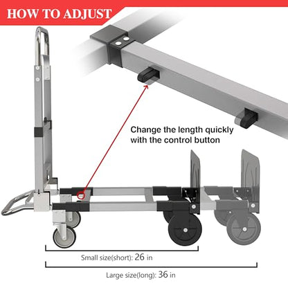 Suzhi Foldable Hand Truck Moving Dolly Cart with 4 Wheels, 500 Lbs Load,2 Straps, Pre-Assembled, Save Room, Easy Folding Dolly for Furniture, Appliances, Boxes, Warehouse & Office Transport - color: Silver