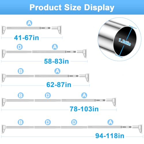 Extra Long Tension Curtain Rod, Silver, 41-118 Inch (4-9.8ft), Tension Rod - color: Silver, size: 41-118inch
