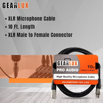 Gearlux XLR Microphone Cable, Fully Balanced, Male to Female, 10 Feet - Single Pack - size: 10 Ft, style: 1 Pack