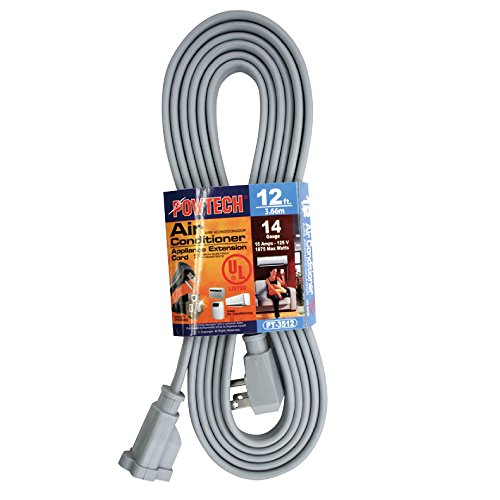 Heavy Duty 12 FT Air Conditioner and Major Appliance Extension Cord UL Listed 14 Gauge, 125V, 15 Amps, 1875 Watts Grounded 3-PRONGED Cord - size: 12 FEET