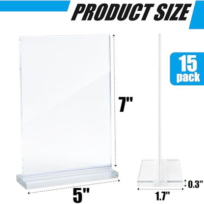 15pcs, Acrylic Sign Holder 5x7, Acrylic Frame, 5x7 Acrylic Sign Holder, Table Sign Holders, Table Tents, Clear Display Stand, Paper Stand, Suitable For Offices, Restaurants, Exhibitions, And Shops