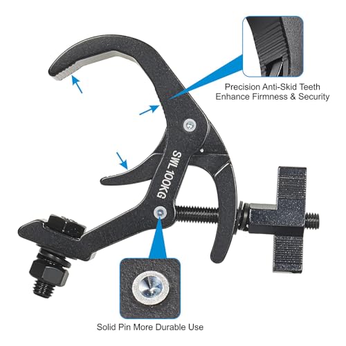 Truss Clamp Stage Light Clamp, 4PCS GZhuoNan Professional 38-60 mm Aluminium Black Light Clamps with TUV Certified, Heavy Duty 220LB Lighting Clamps, Fit for 1.5-2.4 Inch OD Tube/Pipe