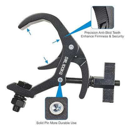 Truss Clamp Stage Light Clamp, 4PCS GZhuoNan Professional 38-60 mm Aluminium Black Light Clamps with TUV Certified, Heavy Duty 220LB Lighting Clamps, Fit for 1.5-2.4 Inch OD Tube/Pipe