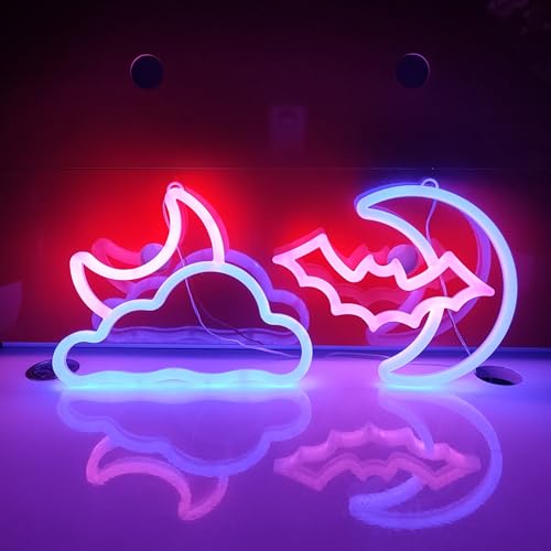 JYWJ Cloud Moon LED Neon Signs Desktop Wall Decoration Light | USB or Battery Powered, 3-AA Battery Option, Party Decoration, Business Decor Use, Desktop & Wall Mount - style: Cloud Moon