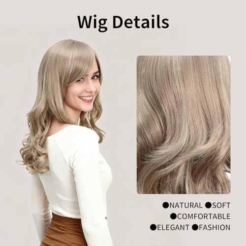 Onedor Full Head Beautiful Long Curly Wave Stunning Wig Charming Curly Costume Wigs with Fringe (24H613 Blonde Highlights) - color: 24H613 Blonde Highlights