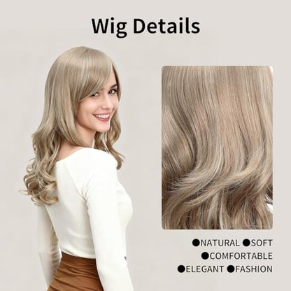 Onedor Full Head Beautiful Long Curly Wave Stunning Wig Charming Curly Costume Wigs with Fringe (24H613 Blonde Highlights) - color: 24H613 Blonde Highlights