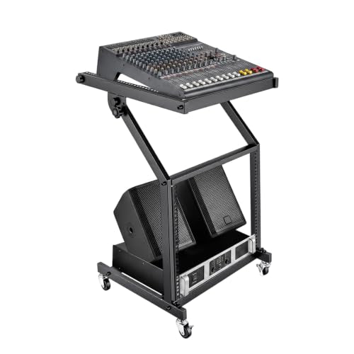 9U DJ Mixer Stand Rack Mount Rolling Stand Adjustable Stage Cart - size: 9U without Crossbar