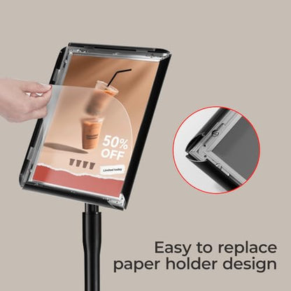 sign holder stand, floor standing sign poster stand for display, heavy duty pedestal signage stand for diplay menu advertising (Black, 8.5×11) - size: 8.5×11