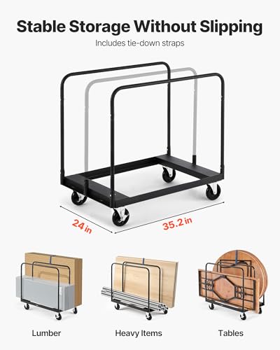 VEVOR Folding Table Cart, Heavy Duty Table Dolly 1800 lbs, Steel Panel Truck Cart with 5 inch Swivel Casters, Lumber Drywall Dolly with Straps for Party Events, Hotel, Factory, Warehouse - style: 1800 LBS