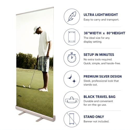 Heavy Duty Retractable Banner Stand, Aluminum Roll Up Banner Display 36” x 80” with Carrying Bag, Portable Sign Holder for Trade Shows, Business, Events & Advertising (Stand Only) - size: 36“x80" Stand Only