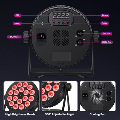LED Par Lights DMX,90W RGBW 4IN1 LED Stage Par Lights Stage DJ Par Can Light Sound Activated Auto Play by Remote&DMX Control for Events Wedding Party DJ Stage Live Show 2 Pack