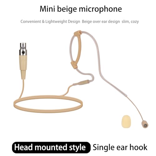 YXG Headworn Earset Over Ear Hanging Mic Beige Low Profile Light-Weight Microphone Compatible with Shure Wireless System Bodypack Transmitter with 1.45m Cable Mini XLR 4 Pin TA4F Plug