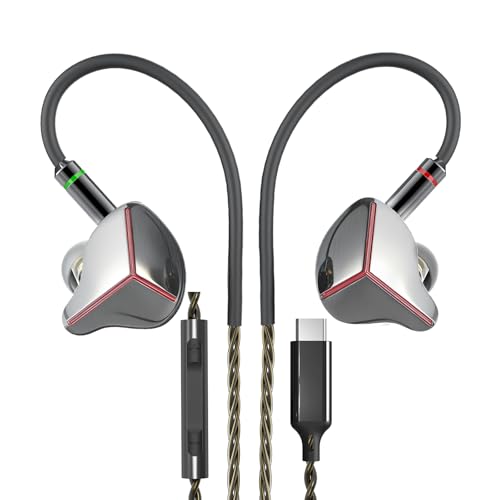 in Ear Monitor Headphones with Mic,USB C,HiFi Gaming IEM | 2-Pin Silver-Plated Detachable Cable,Wired Gaming Earbuds for Gamer/Singer/Musician/Audiophile/Drummer