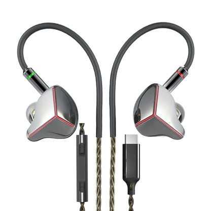 in Ear Monitor Headphones with Mic,USB C,HiFi Gaming IEM | 2-Pin Silver-Plated Detachable Cable,Wired Gaming Earbuds for Gamer/Singer/Musician/Audiophile/Drummer